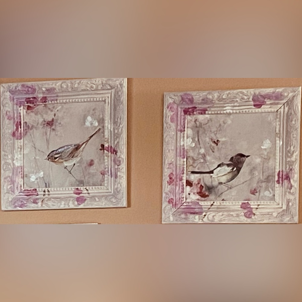Galaxy Graphics Framed Wallhanging Set- 9x9” Pink & White Bird 3D Oil Paintings🦩 - Picture 4 of 16